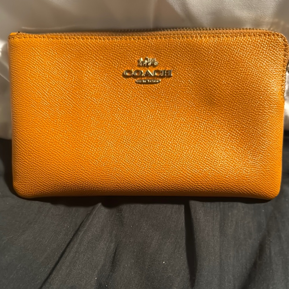Coach Orange Pebbled Leather Wristlet